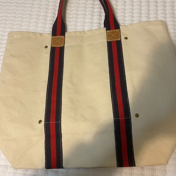 Shorebags Society Canvas and Leather Tote Bag with zip code monogram. Unisex. - Picture 2 of 5